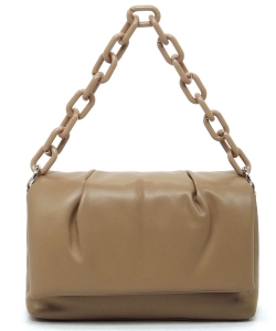 Acrylic Chain Link Puffy Flap Crossbody Bag CSD008 MOCHA
